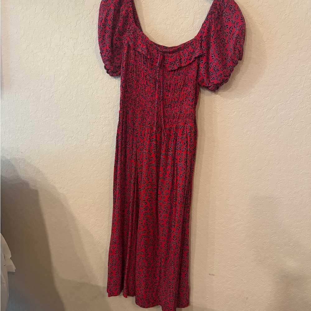 Bobeau Red Puff Sleeve Midi Sundress
